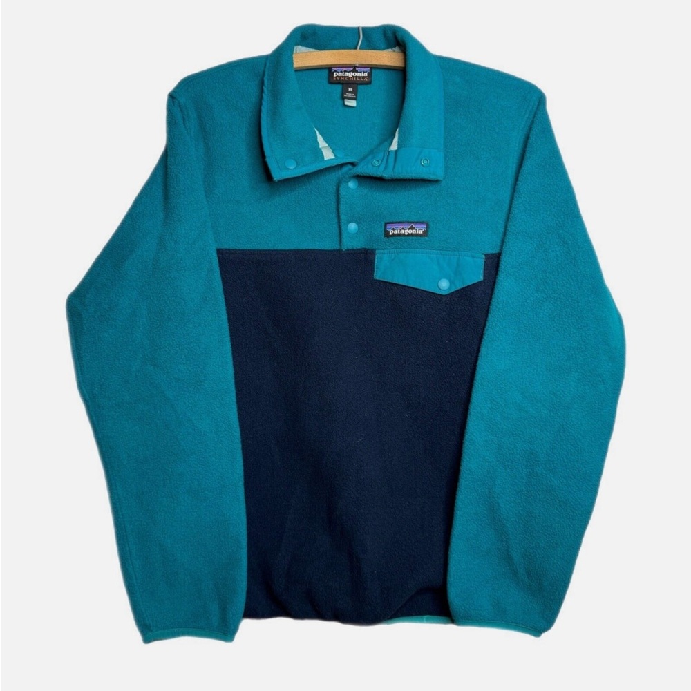 Patagonia Synchilla Snap Top Pullover Teal & Navy Blue (Like New)